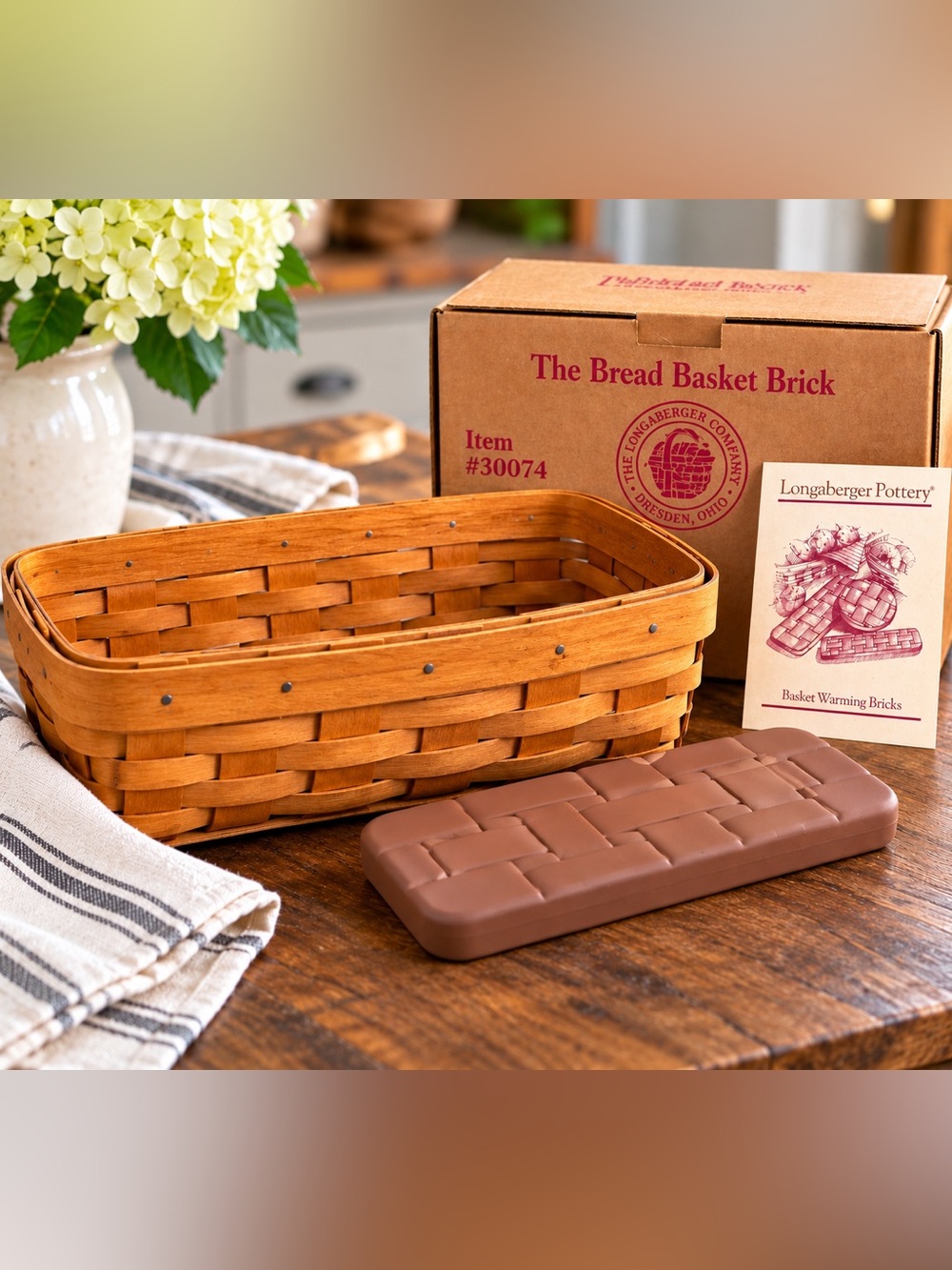 Vintage 1995 Longaberger Bread Basket & Warming Brick #30074 Box & Instructions